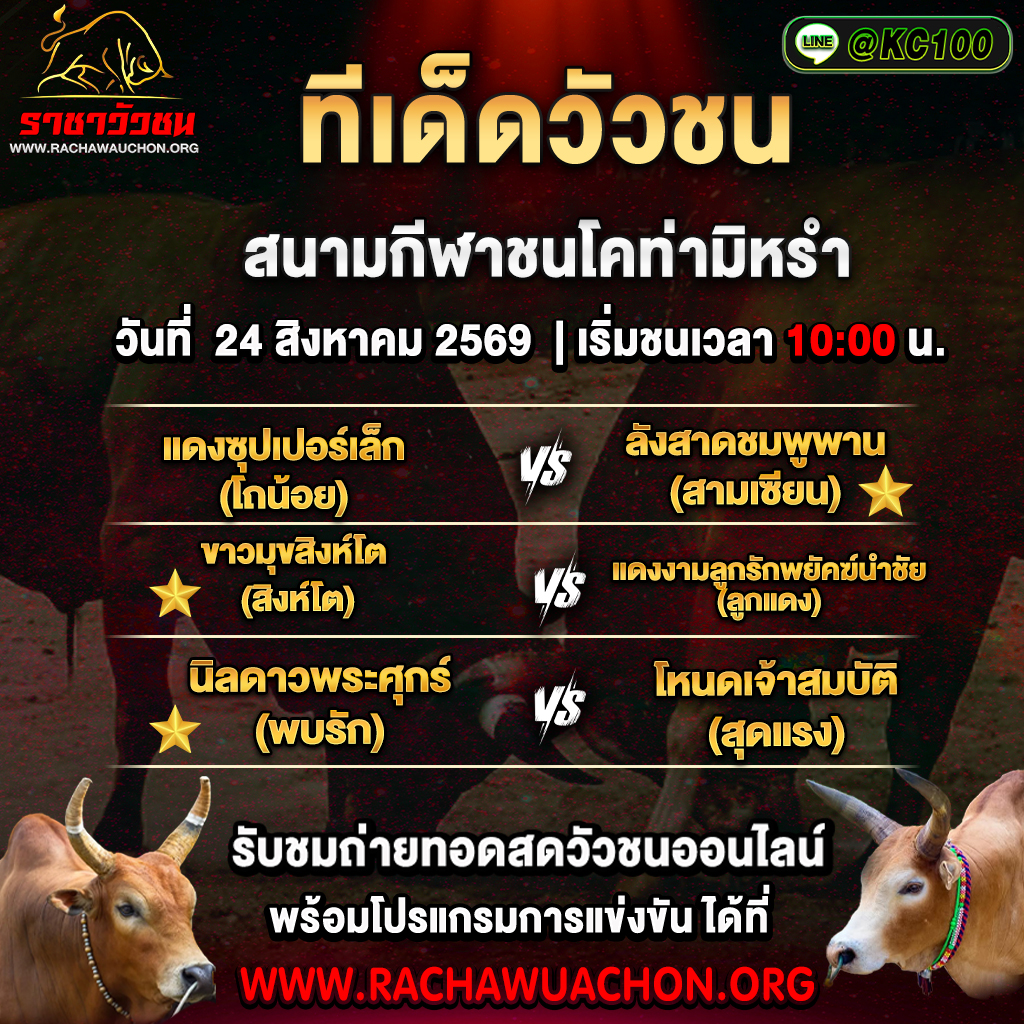 ทีเด็ดวัวชนวันนี้ 24-8-2569