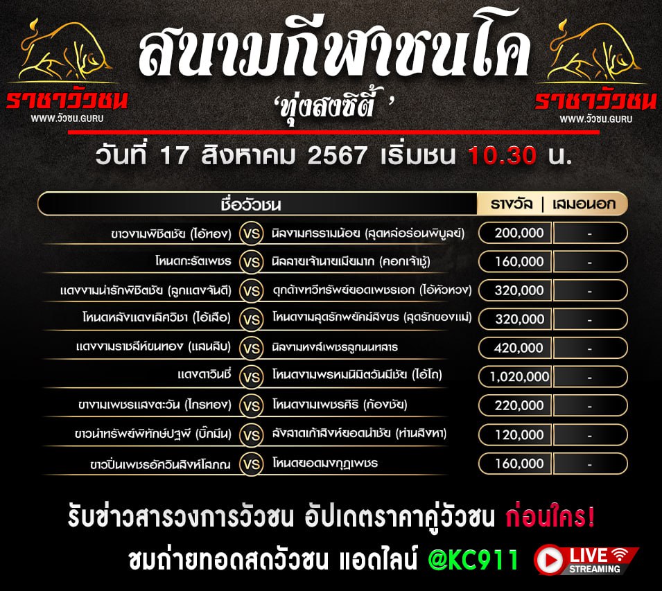 โปรแกรมวัวชน 17-8-2567