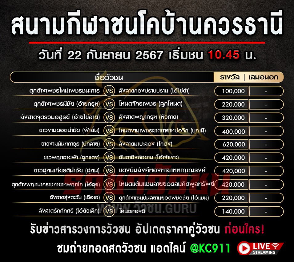 โปรแกรมวัวชน 22-9-2567
