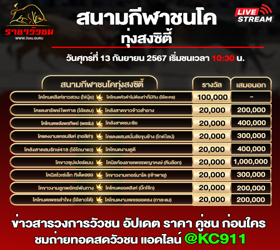 โปรแกรมวัวชน 13-9-2567