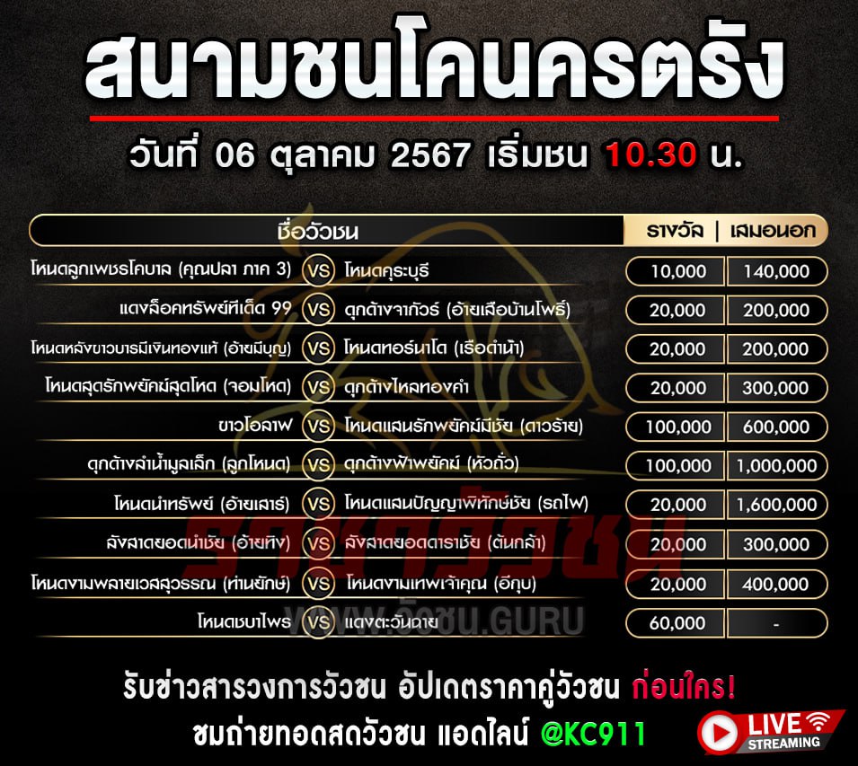 โปรแกรมวัวชน 6-10-2567
