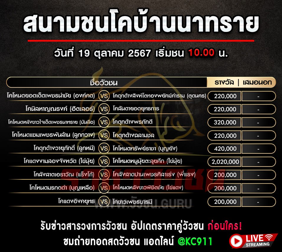 โปรแกรมวัวชน 19-10-2567