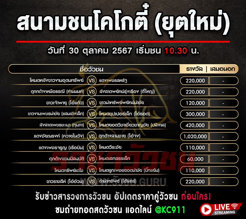 โปรแกรมวัวชน 30-10-2567