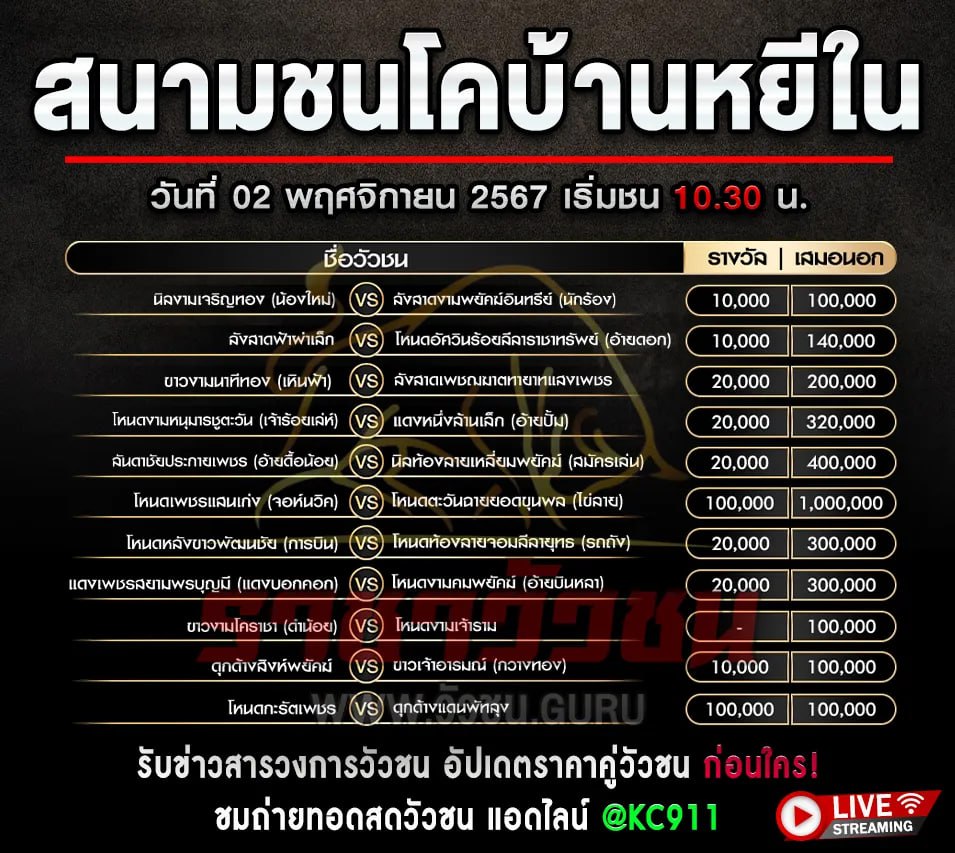โปรแกรมวัวชน 2-11-2567