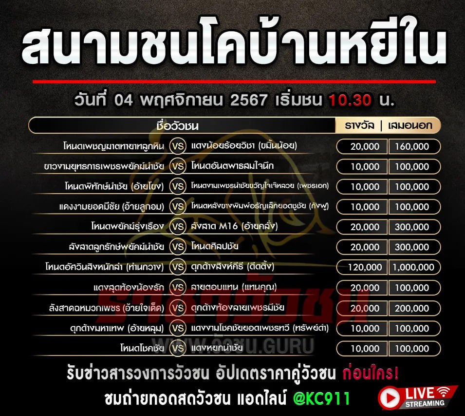 โปรแกรมวัวชน 4-11-2567