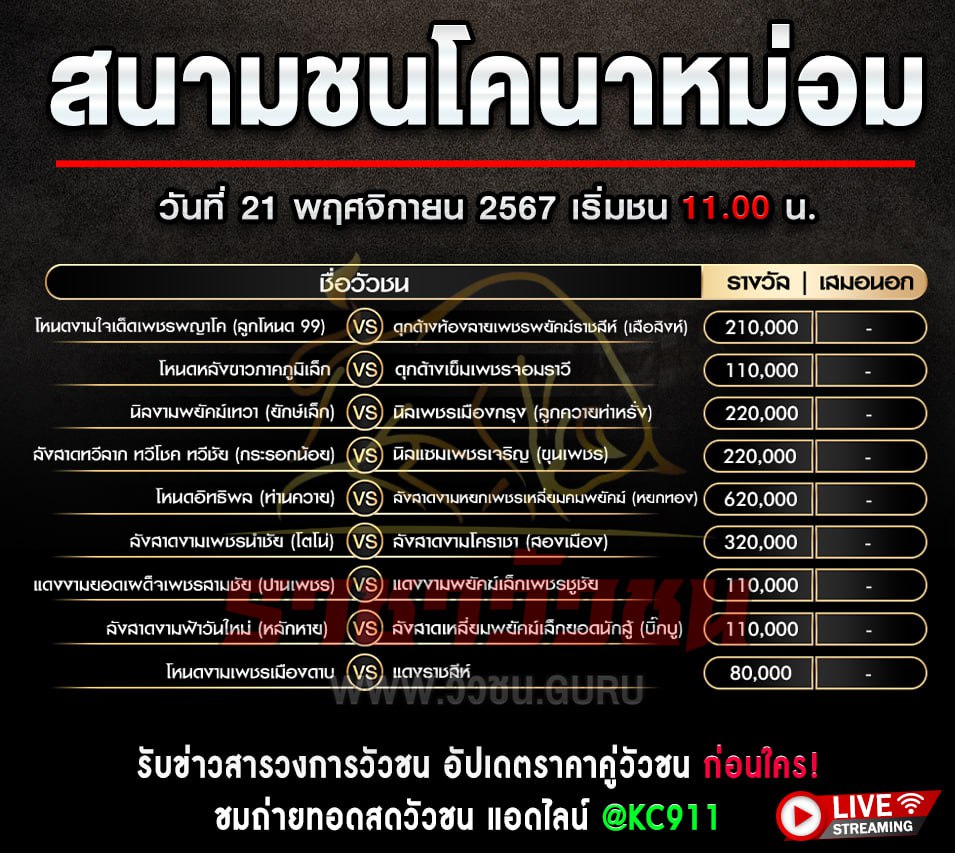โปรแกรมวัวชน 21-11-2567