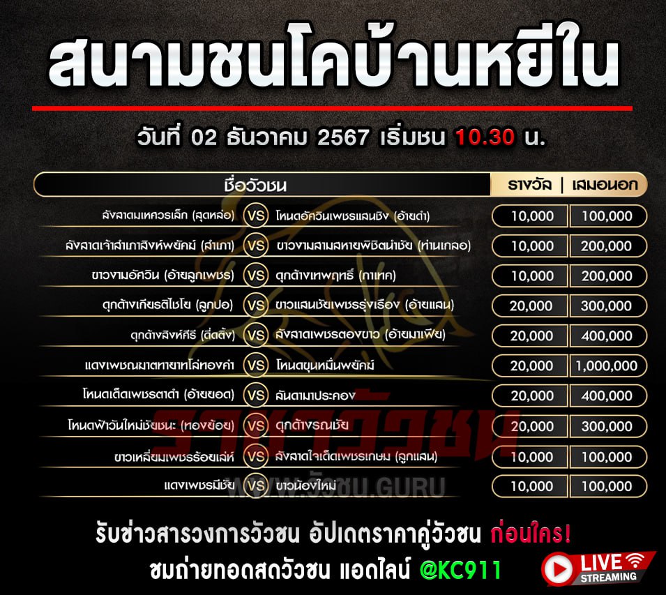 โปรแกรมวัวชน 2-12-2567