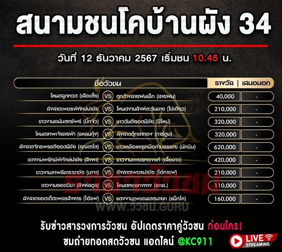 โปรแกรมวัวชน 12-12-2567