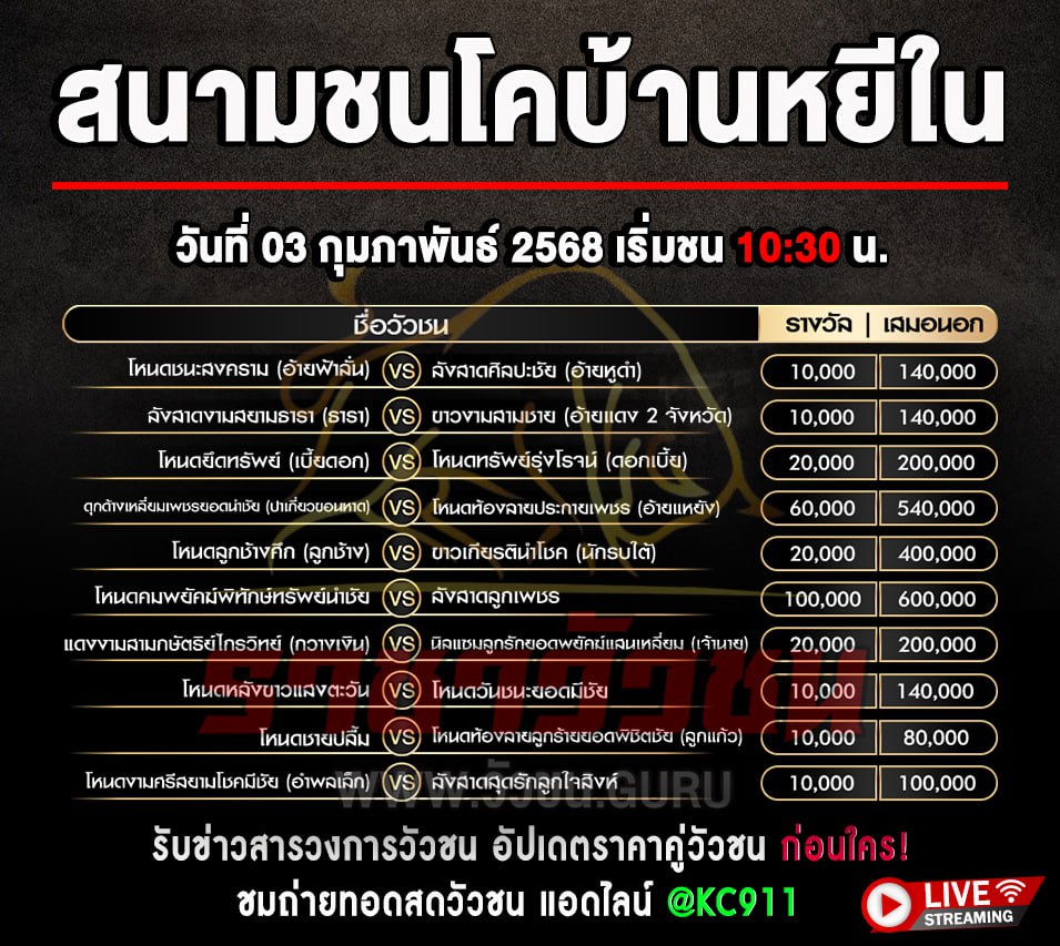 โปรแกรมวัวชน 3-2-2568