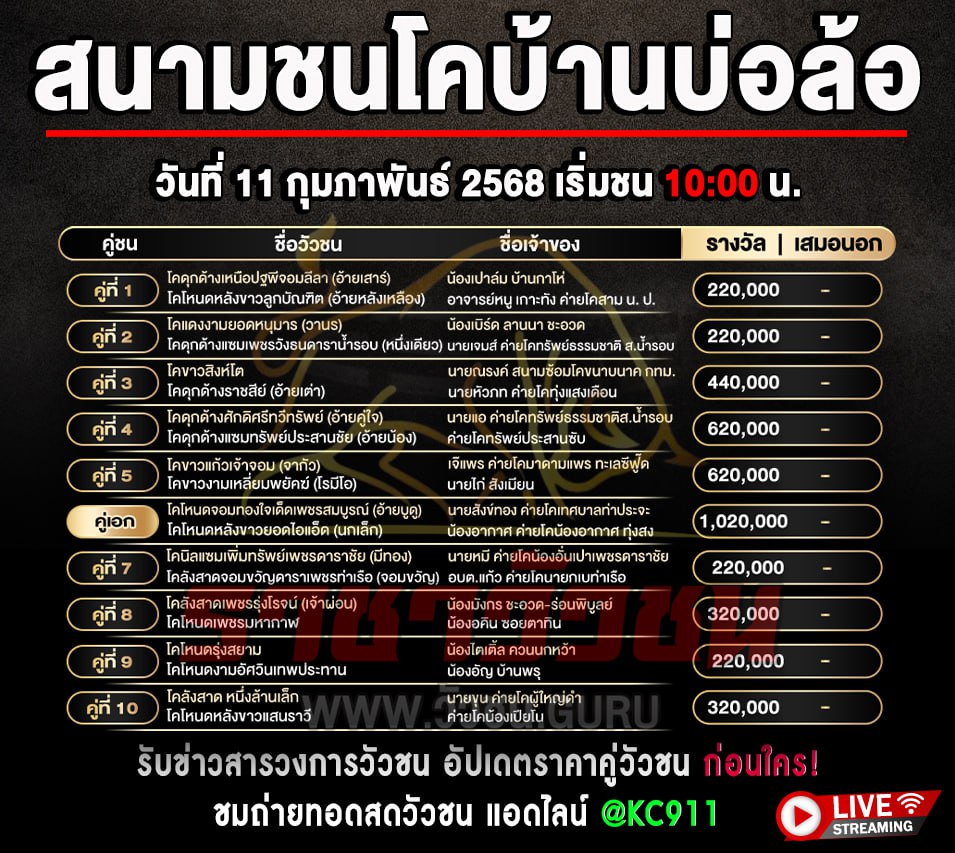 โปรแกรมวัวชน 11-2-2568
