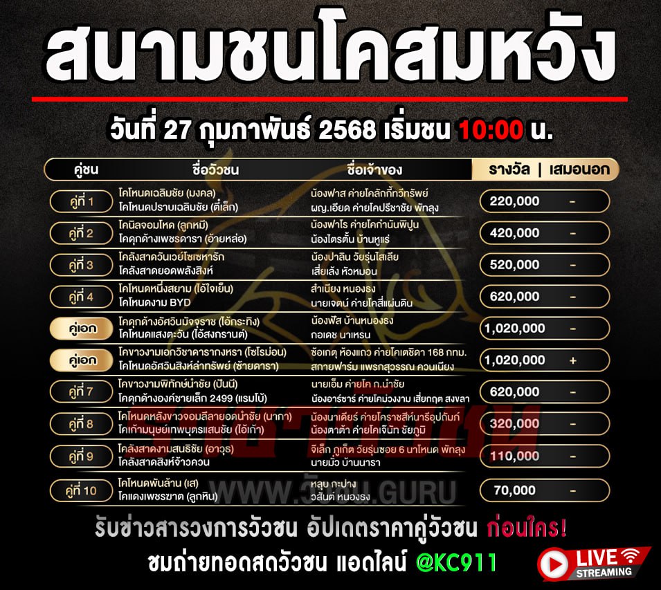 โปรแกรมวัวชน 27-2-2567