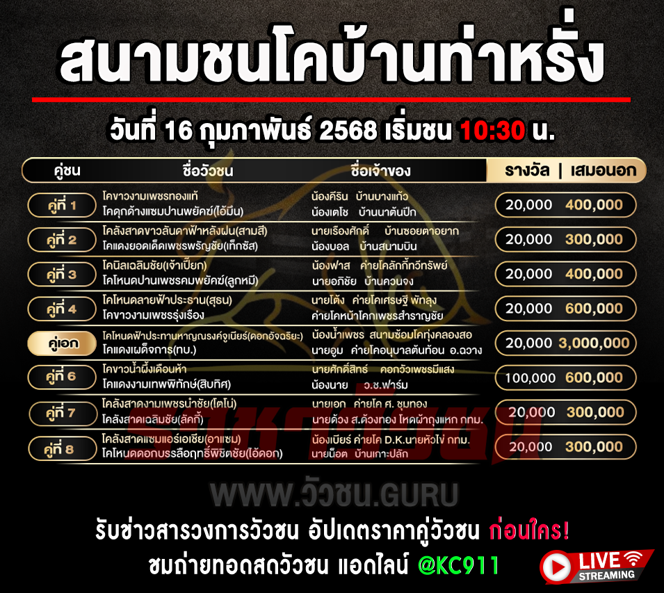 โปรแกรมวัวชน 16-2-2568