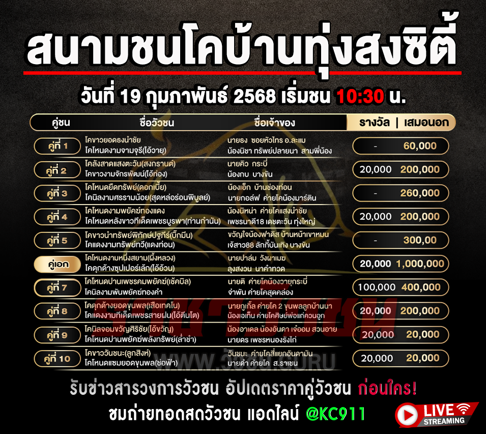 โปรแกรมวัวชน 19-2-2568