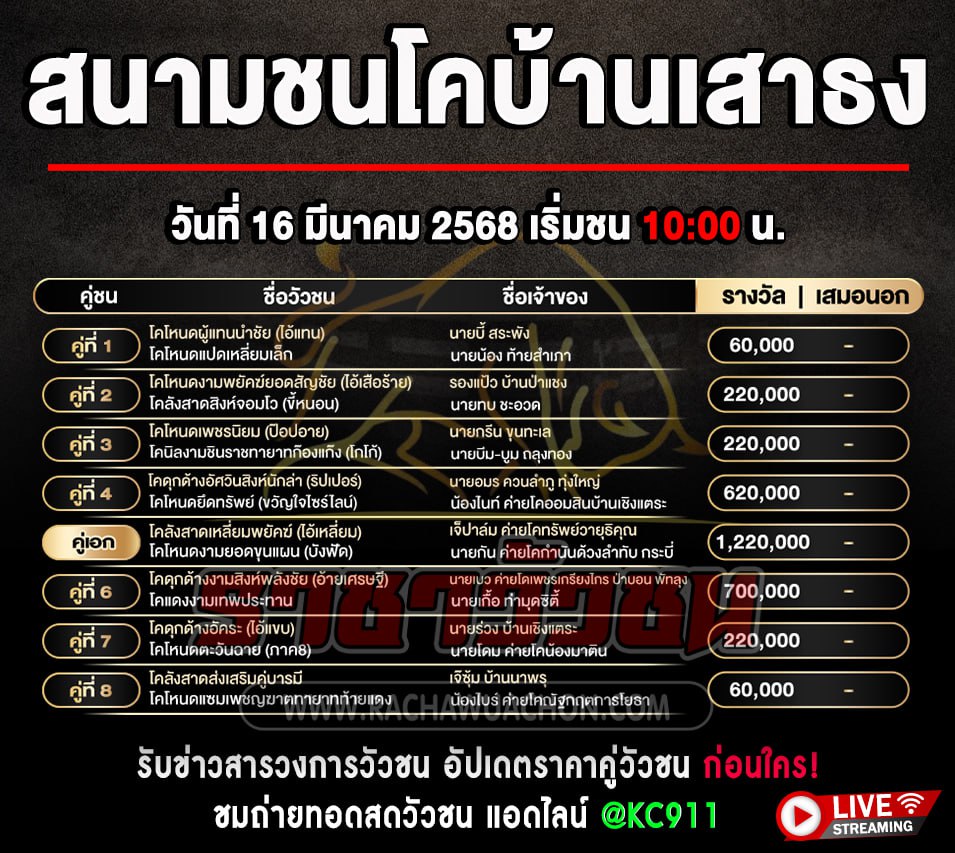 โปรแกรมวัวชน 16-3-2568