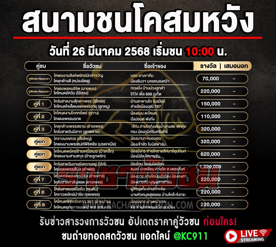 โปรแกรมวัวชน 26-3-2568