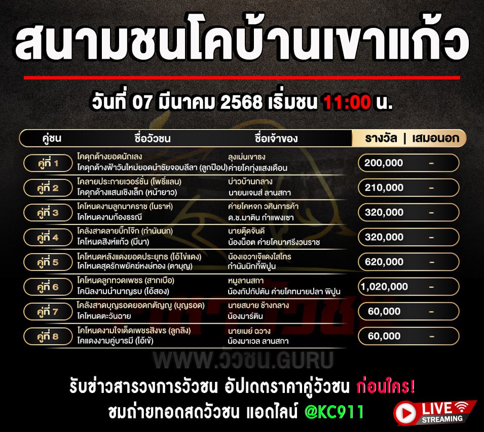 โปรแกรมวัวชน 7-3-2568