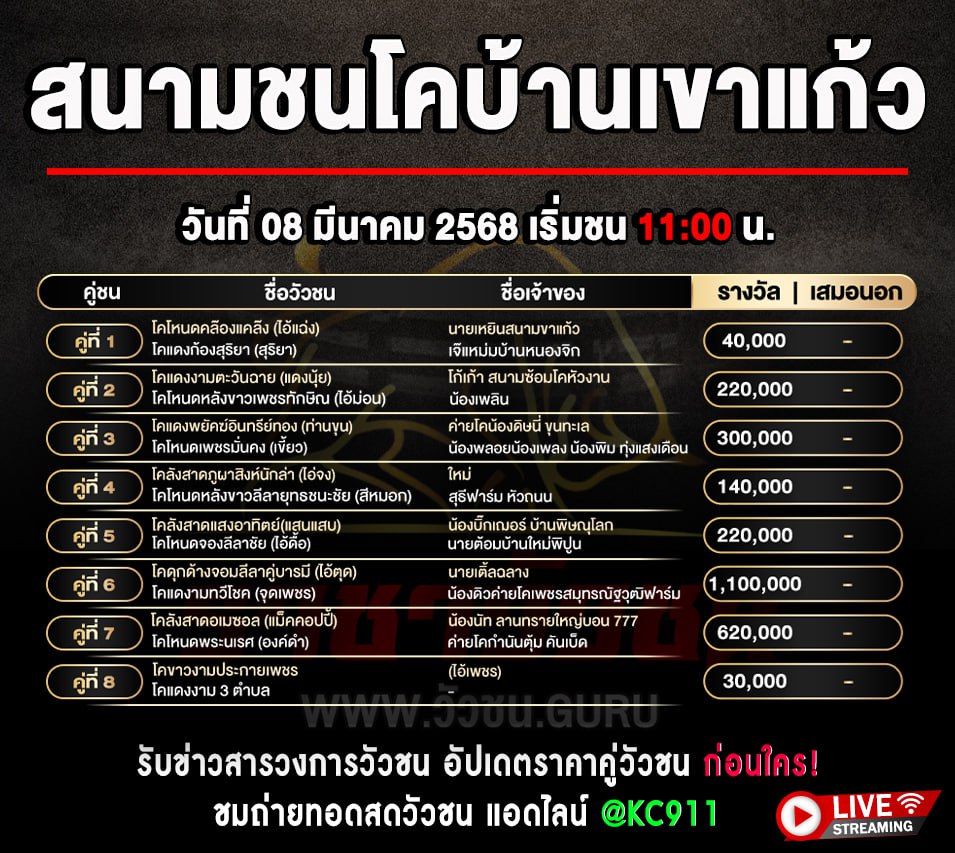 โปรแกรมวัวชน 8-3-2568