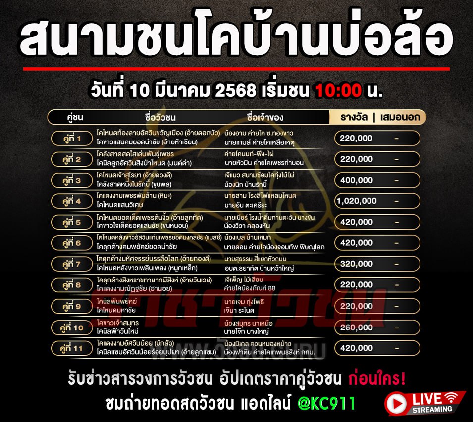 โปรแกรมวัวชน 10-3-2568