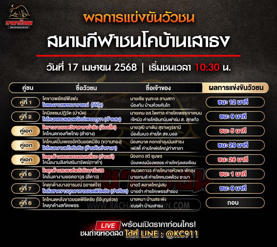 สรุปผลวัวชน 17-4-2568