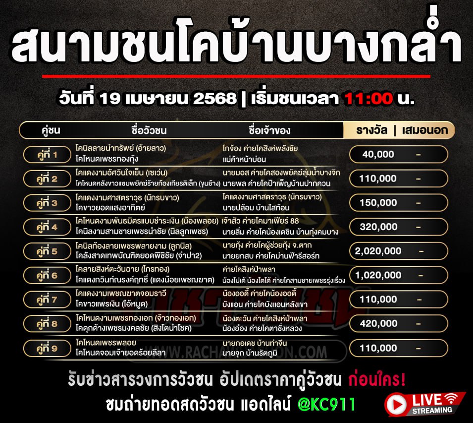 โปรแกรมวัวชน 19-4-2568