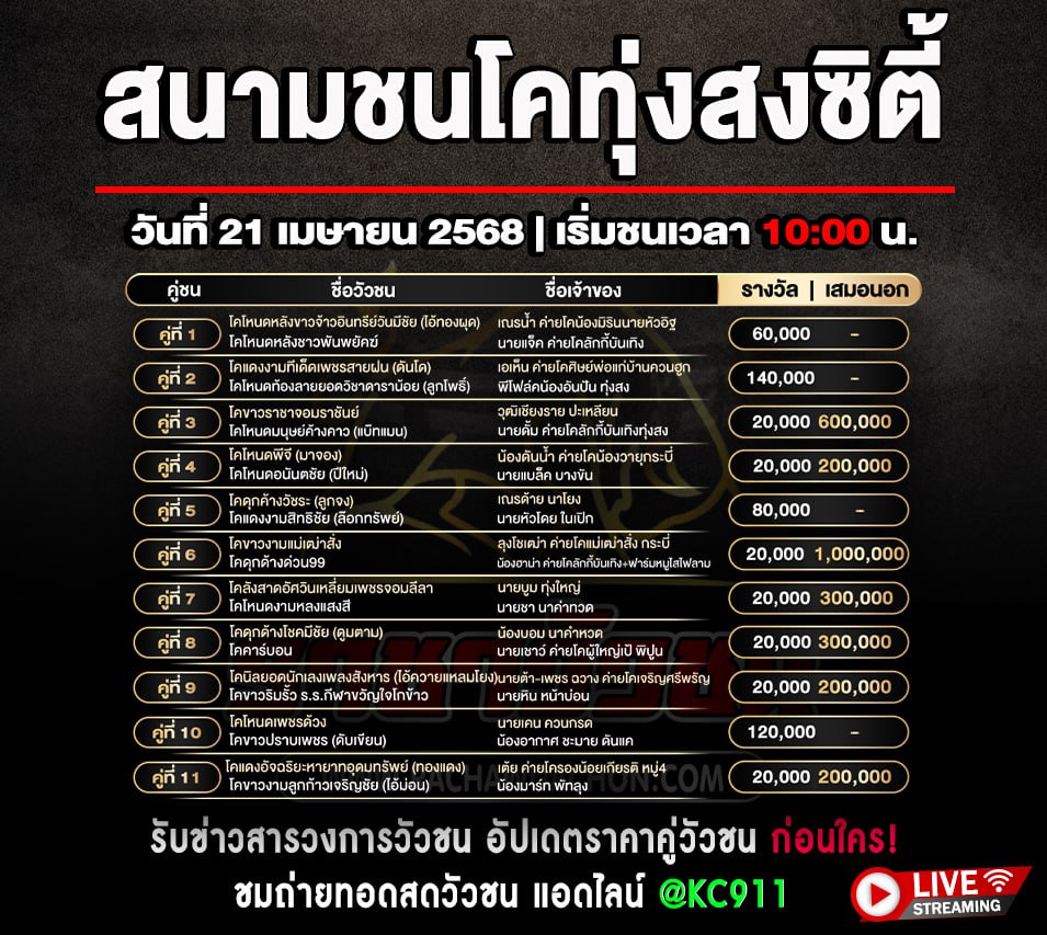 โปรแกรมวัวชน21-4-2568
