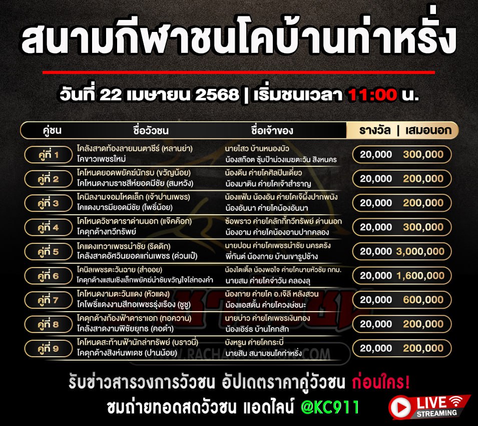 โปรแกรมวัวชน 22-4-2568