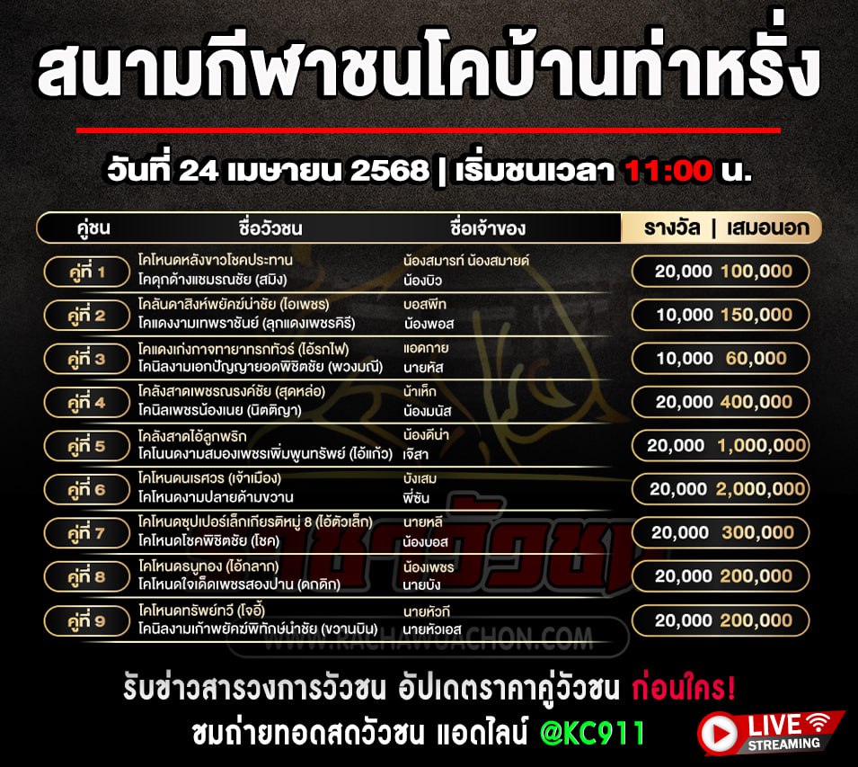 โปรแกรมวัวชน 24-4-2568