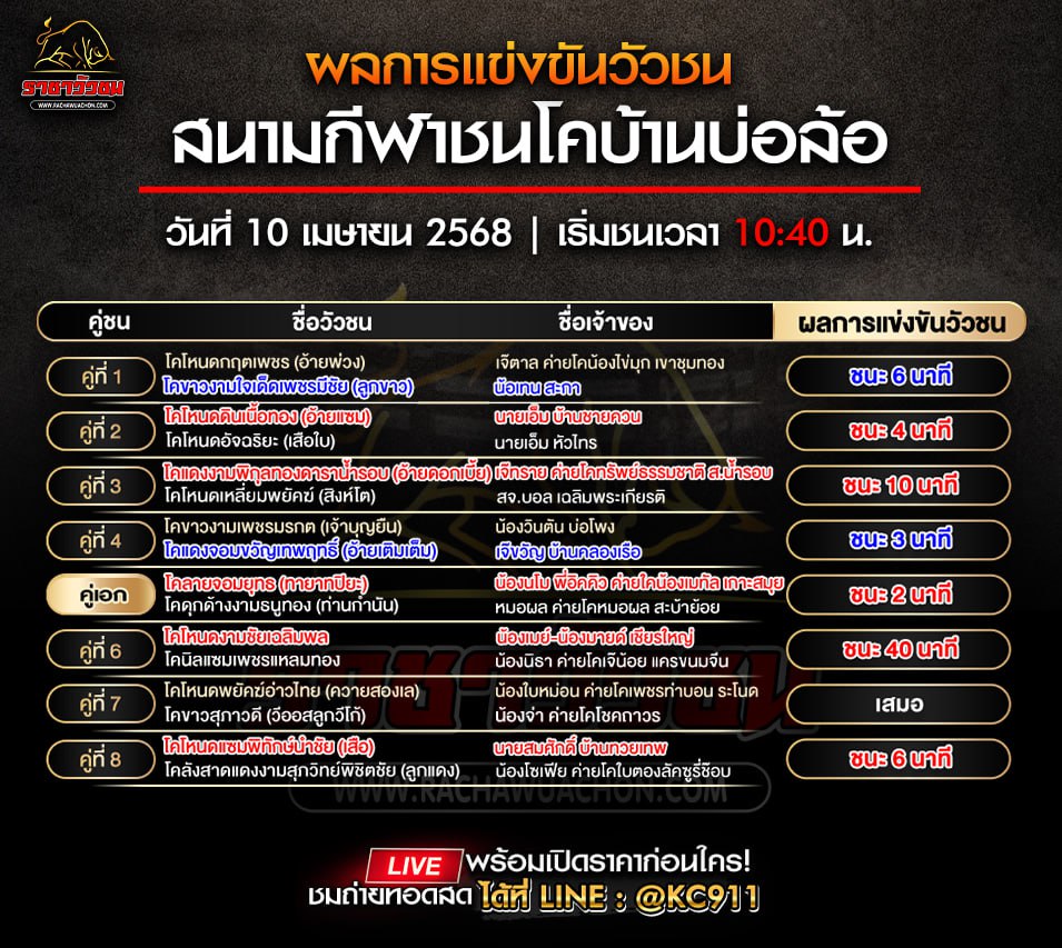 สรุปผลวัวชน10-4-2568