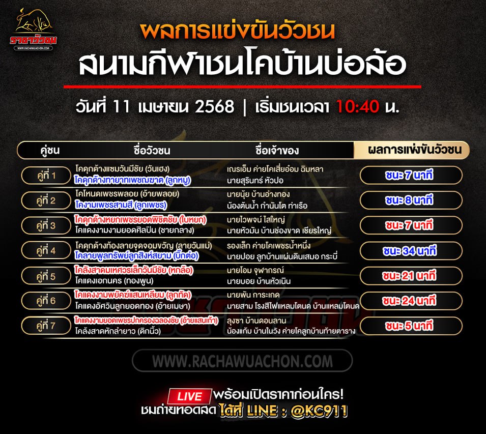 สรุปผลวัวชน11-4-2568