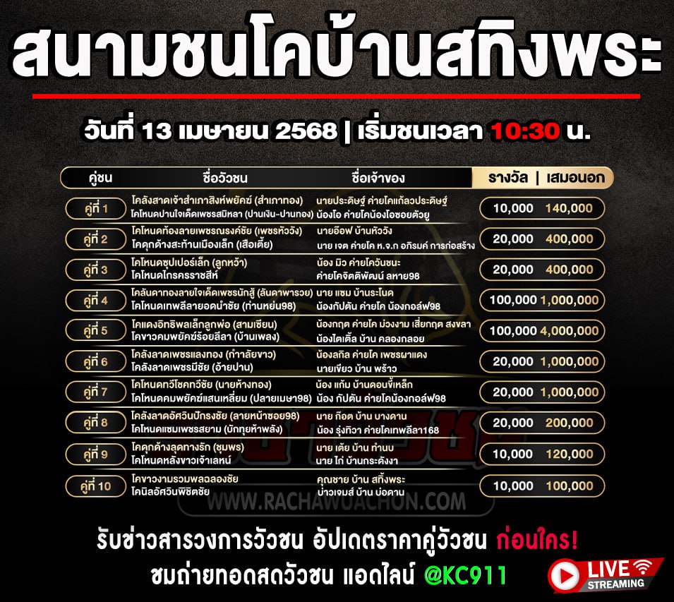 โปรแกรมวัวชน 13-4-2568