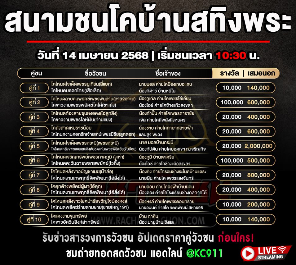 โปรแกรมวัวชน 14-4-2568