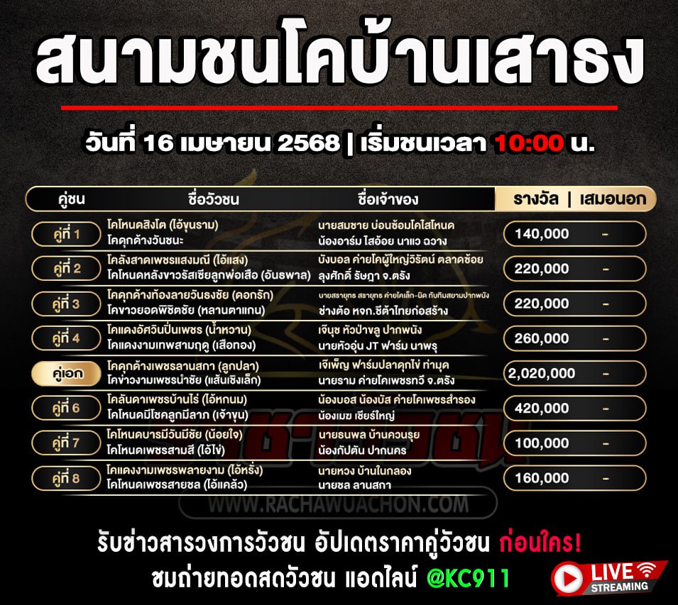 โปรแกรมวัวชน 16-4-2568