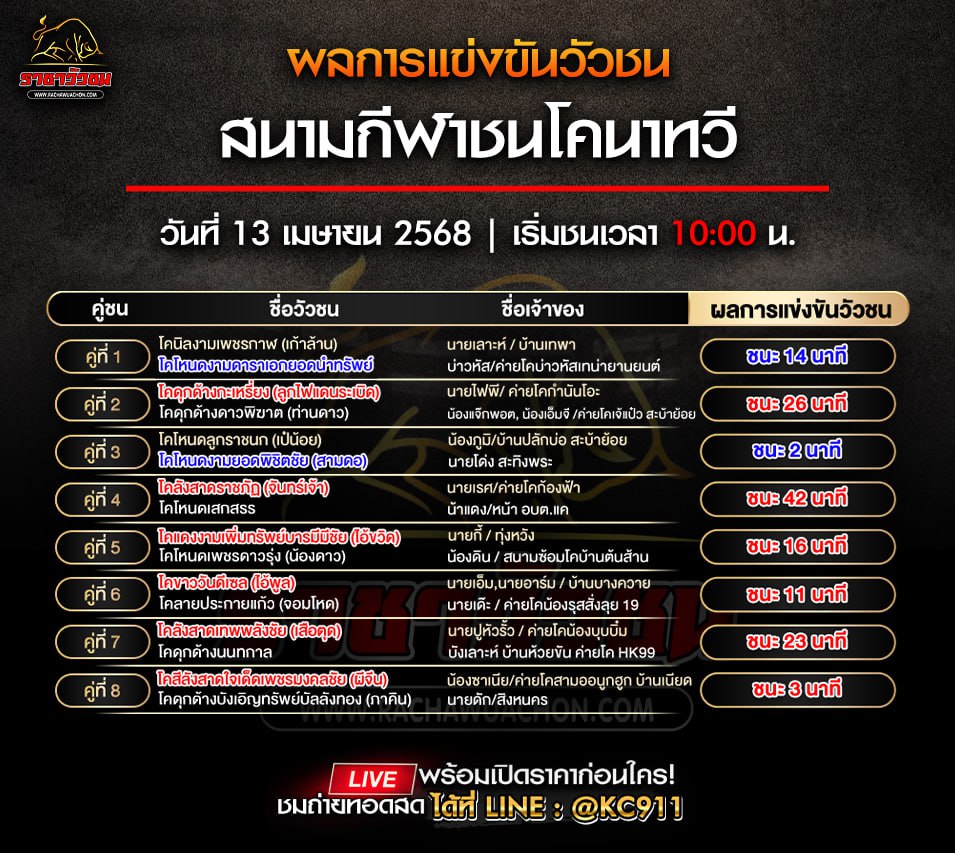 สรุปผลวัวชน13-4-2568