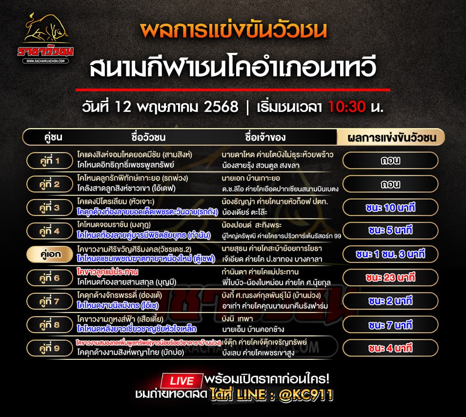ผลวัวชน 12-5-2568