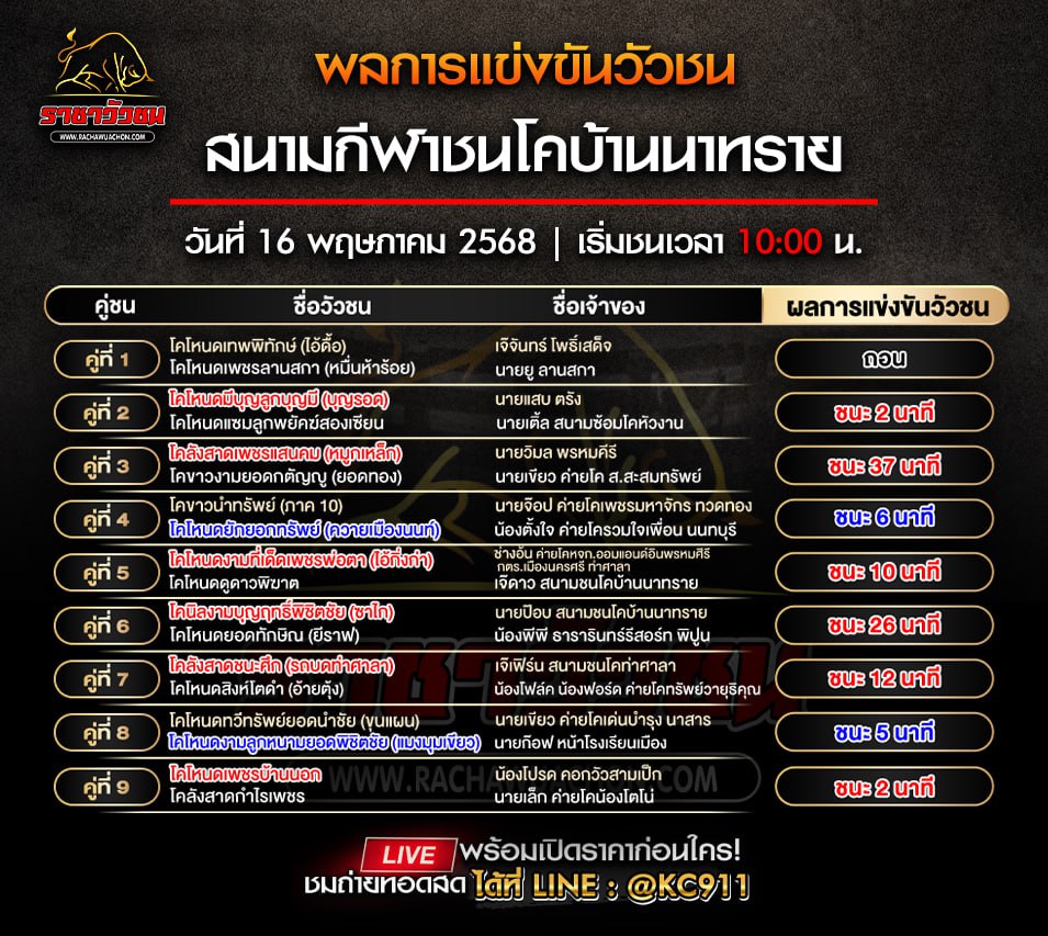 คลิปวัวชนย้อนหลัง 16-5-2568