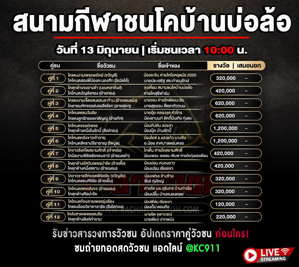 โปรแกรมวัวชน 13-6-2568