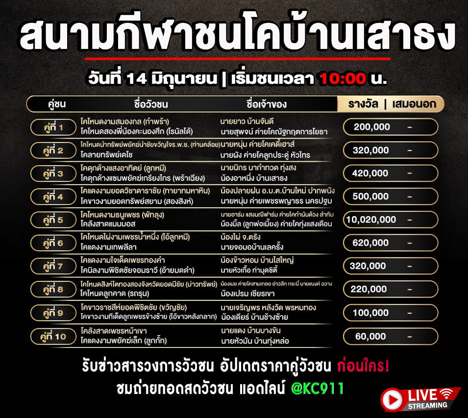 โปรแกรมวัวชน 14-6-2568