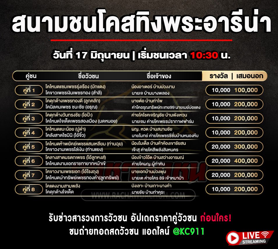 โปรแกรมวัวชน 17-6-2568