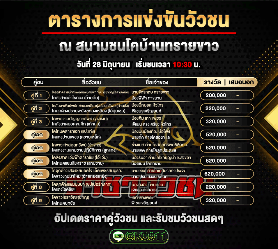 โปรแกรมวัวชน 28-6-2568
