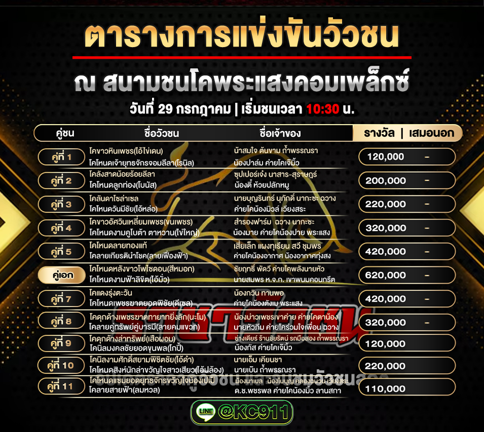 โปรแกรมวัวชน 29-7-2568