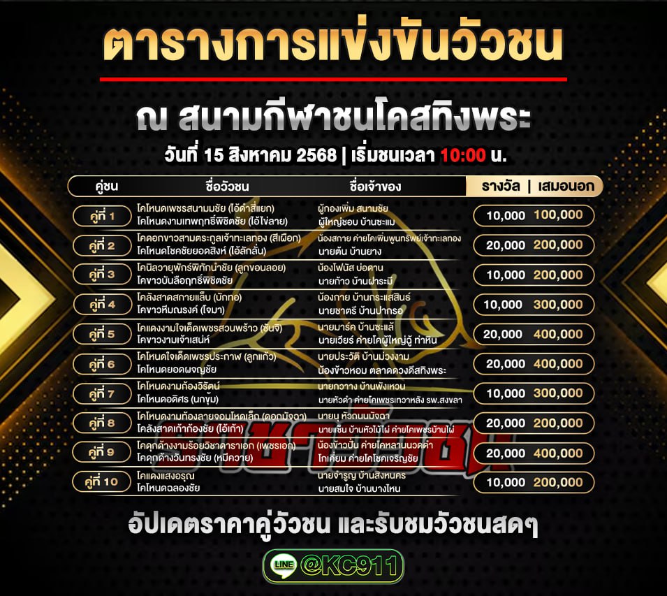 โปรแกรมวัวชน 15-8-2568