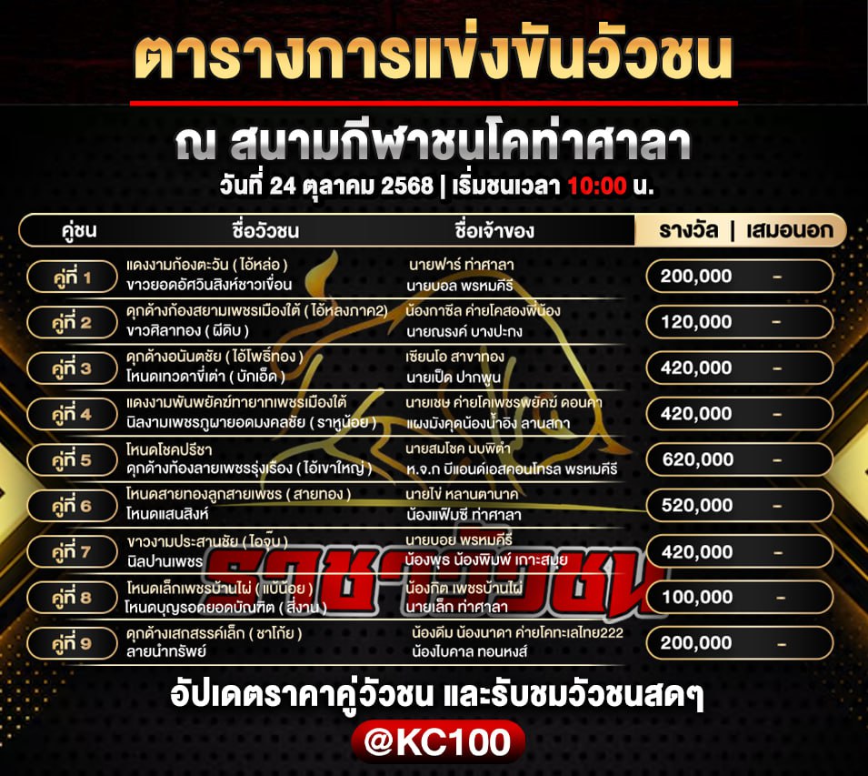 โปรแกรมวัวชนวันนี้ 24-10-2568