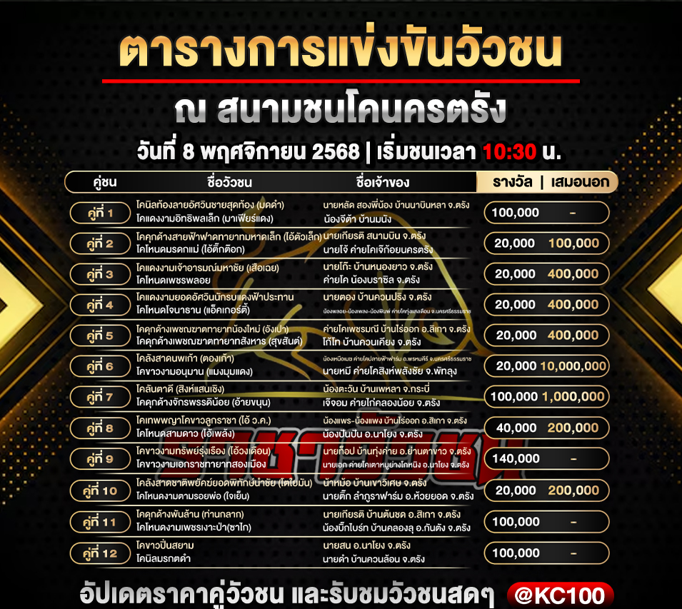 โปรแกรมวัวชนวันนี้-8-11-2568