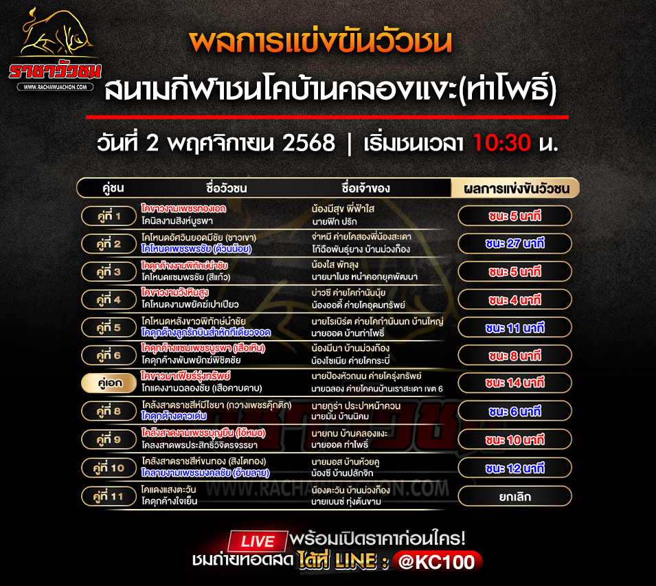 ผลวัวชน 2-11-2568