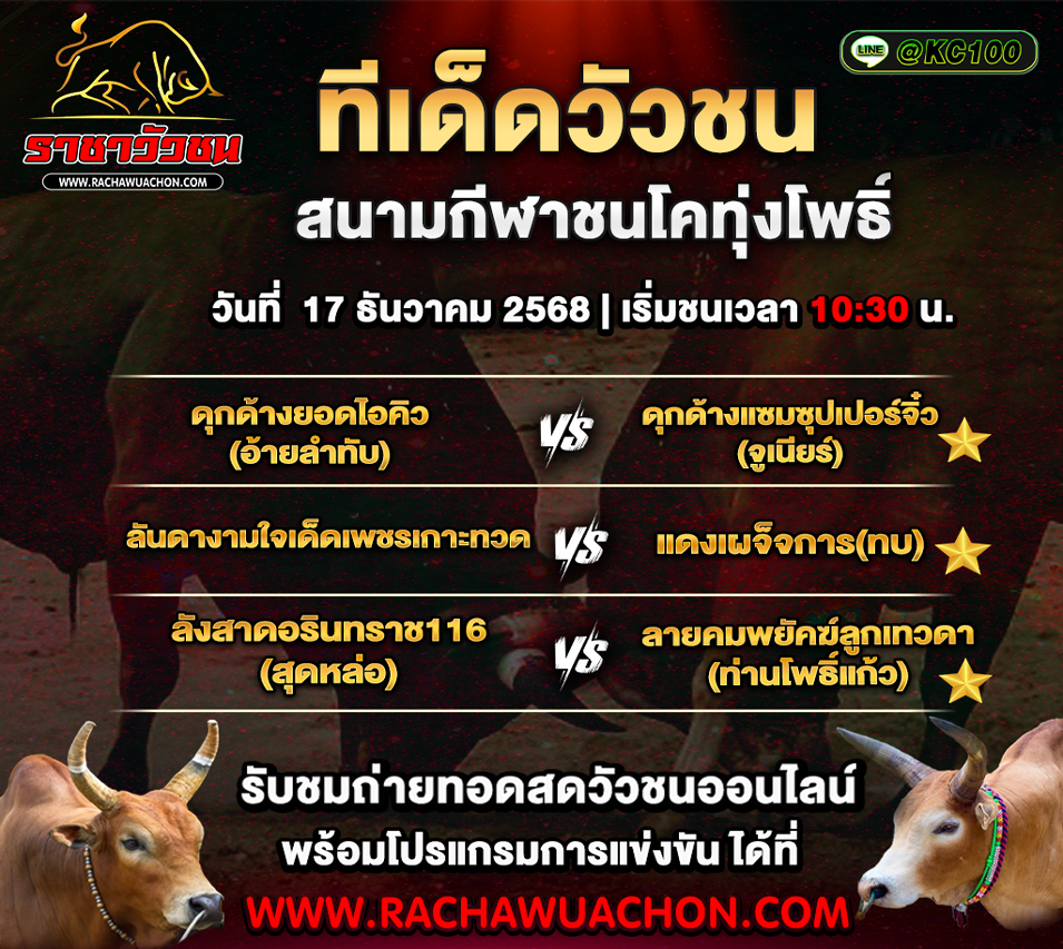 ทีเด็ดวัวชนวันนี้ 17-12-2568