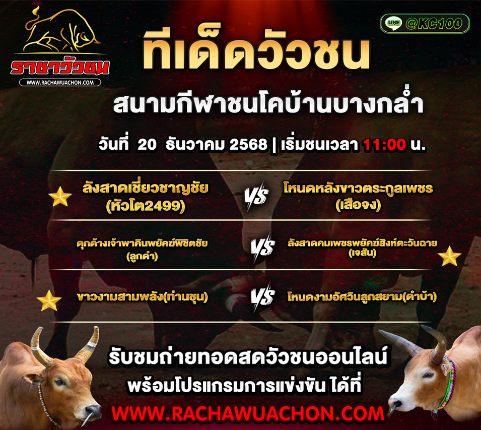 ทีเด็ดวัวชนวันนี้ 20-12-2568