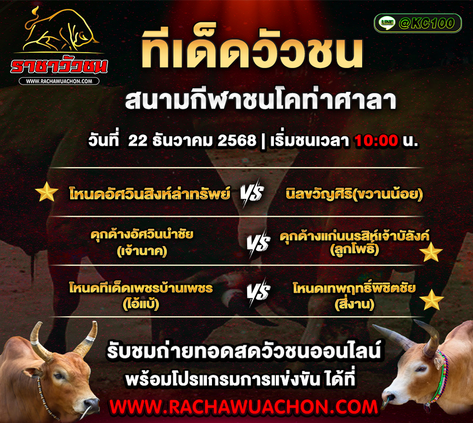 ทีเด็ดวัวชนวันนี้ 22-12-2568