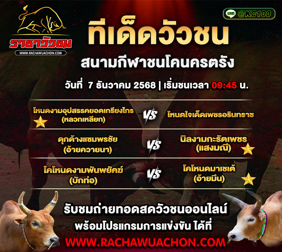 ทีเด็ดวัวชนวันนี้ 7-12-2568