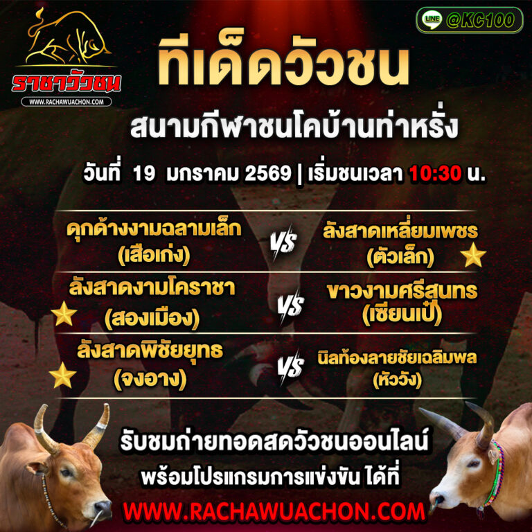 ทีเด็ดวัวชนวันนี้ 19-1-2569