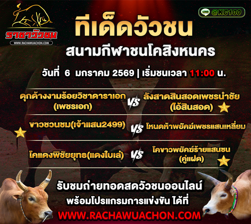 ทีเด็ดวัวชนวันนี้ 6-1-2569